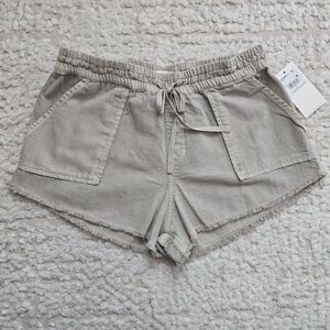 O'Neill Women's Sevie Shorts Elastic Drawstring Waist 100% Cotton Taupe Size L